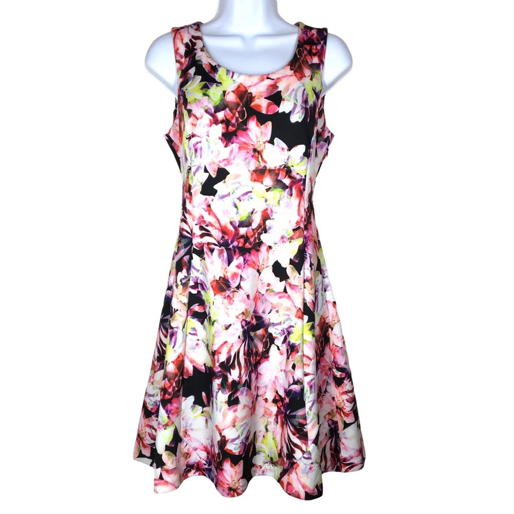 Worthington | Floral Scuba Fit & Flare Pleated Sleeveless Dress